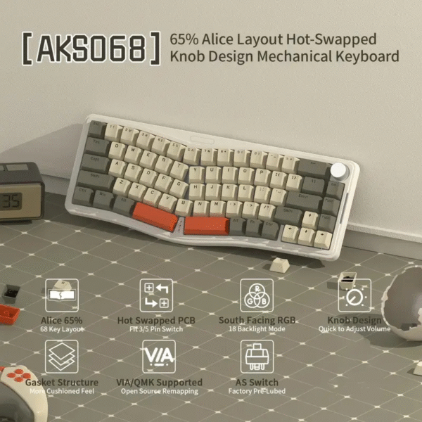 Teclado Mecánico para Juegos con Cable ATTACK SHARK AKS068 65%