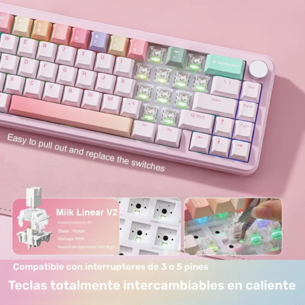 Teclado Mecánico YUNZII B68 Rosa
