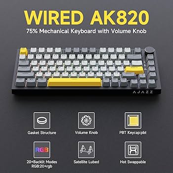 Teclado Mecánico AJAZZAK820 NEGRO/GRIS/YELLOW