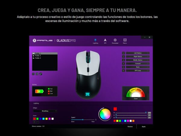 Mouse Primus Gaming Wireless Gladius DM10 PMO-W203 RGB
