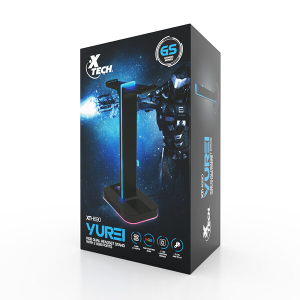 XTH-690-BOX01 Xtech RGB dual Headset Stand Yurei with 2 USB XTH-690 (Base para audífonos RGB con USB)