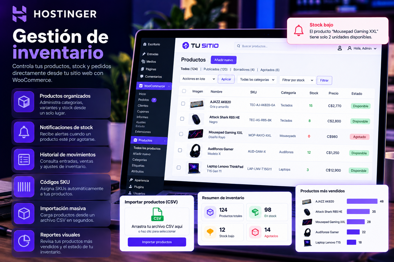 Ejemplo ilustrativo de gestión de inventario y productos en WooCommerce